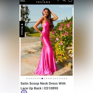 Satin Scoop Neck Prom Dress With Lace Up Back | Faviana, Lipstick, ES10890 Size4